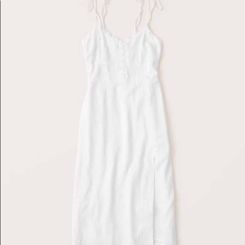Abercrombie linen blend tie strap midi dress NWT